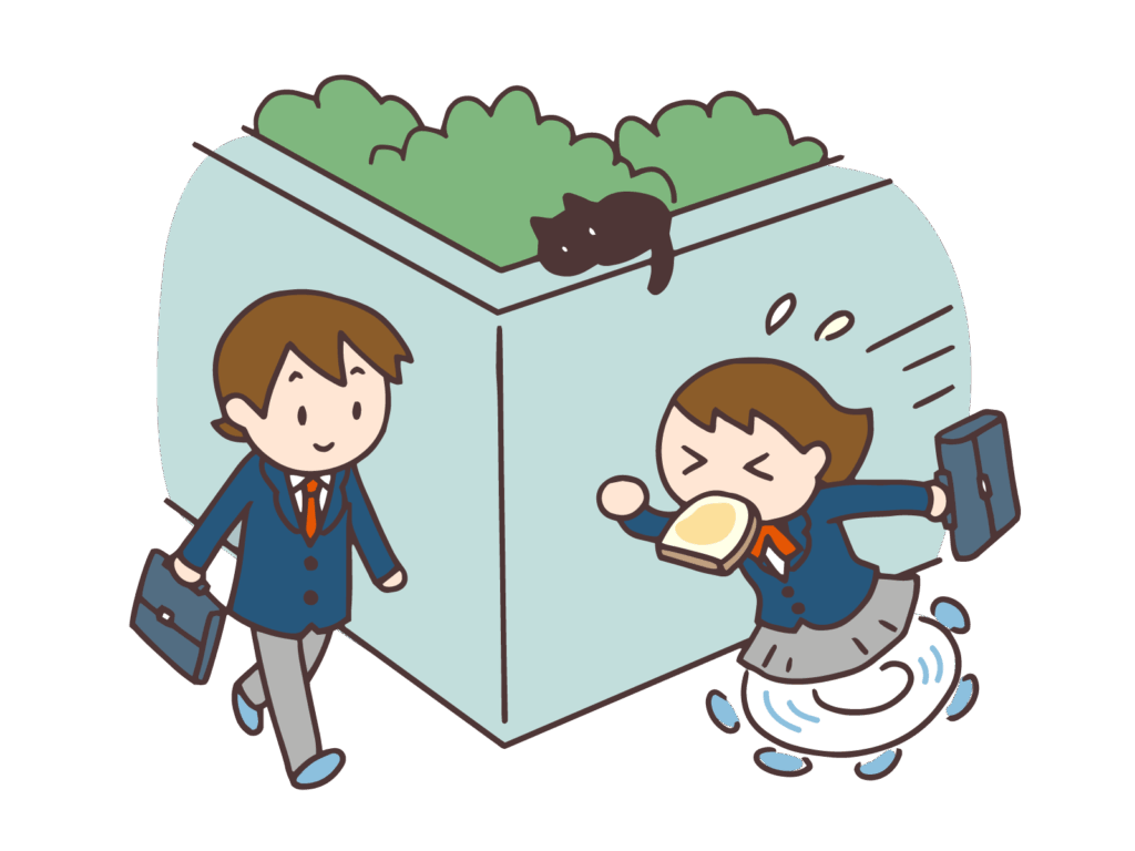 食パンを咥えて走る女子高生